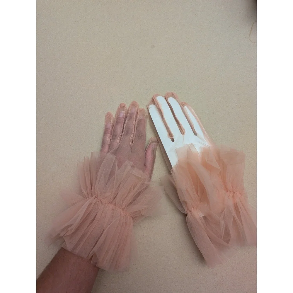 Pink Sheer Tulle Ruffle Cuff Formal Gloves Coquette Balletcore Bridal Wedding